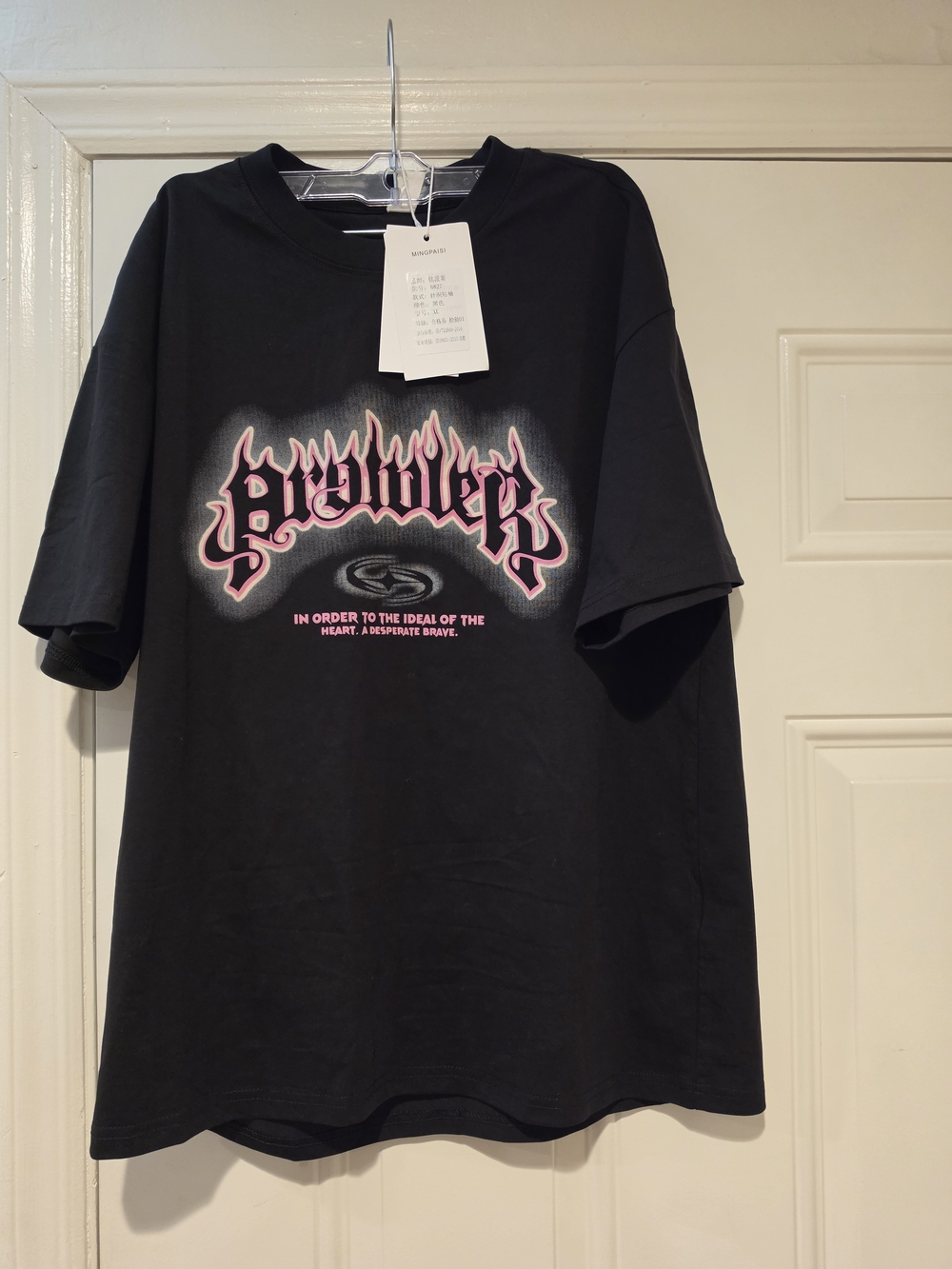 Black Minpaisi Graphic Tee with Pink Flame Logo - Men